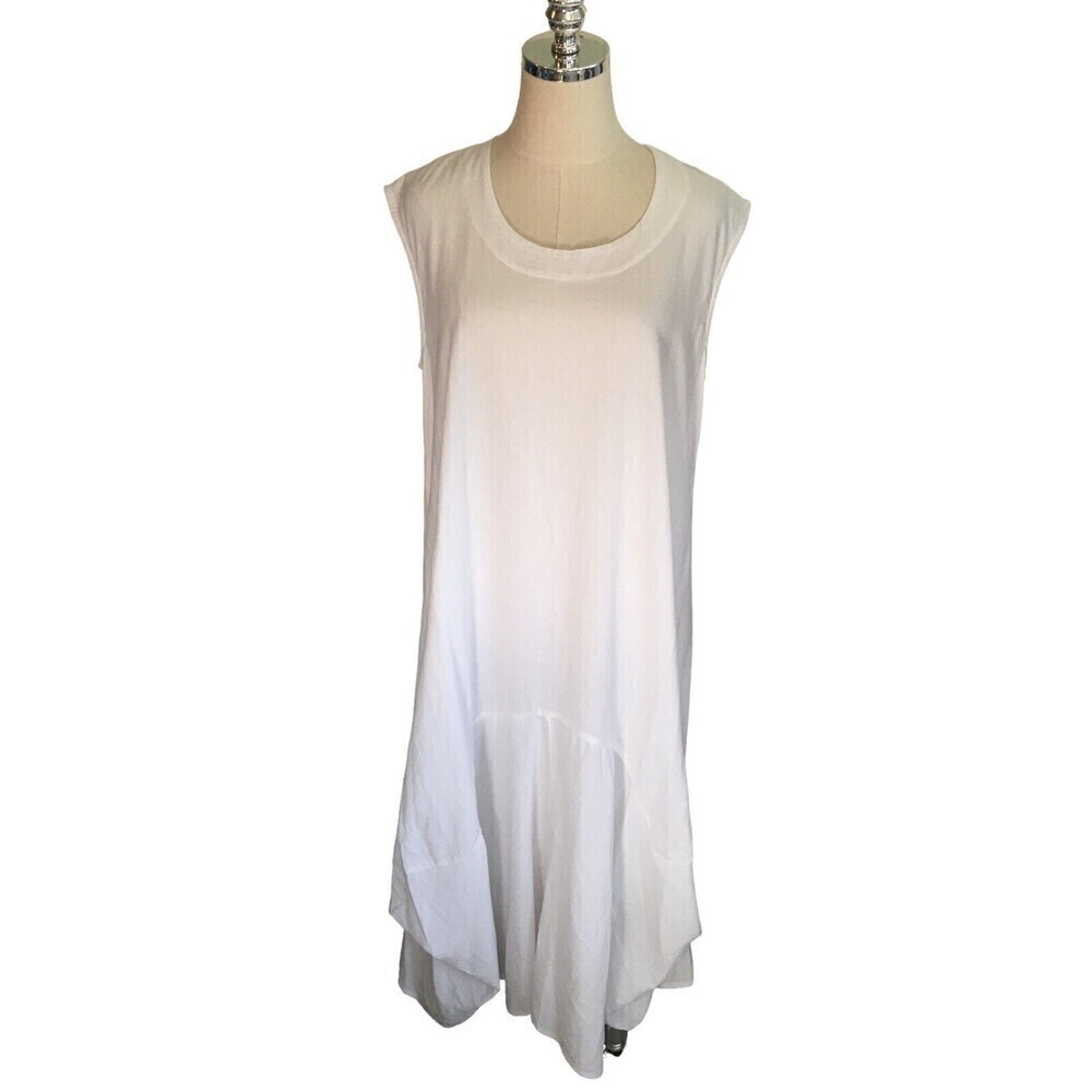 Focus White Size Small Dress Loose Lagenlook Knee Length Cotton Sleeveless